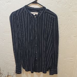 LOFT Navy and White Striped Casual Shirt